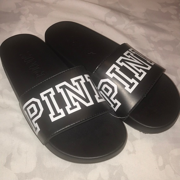 PINK Victoria's Secret Shoes - Victoria Secret VS Pink Slides Black M or L